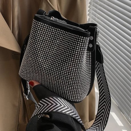 ラインストーン バケットバッグ 3色展開