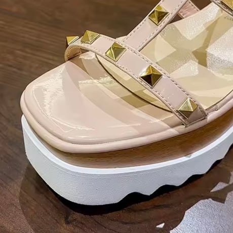 ウッドソールゴールドスタッズサンダル 3色展開