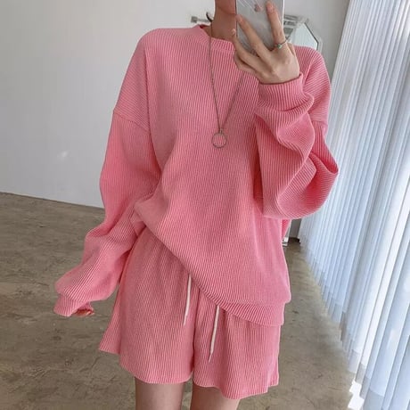 カラーニット ショートパンツセットアップ 5色展開