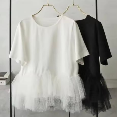 ドットメッシュティアードTシャツ 2色展開