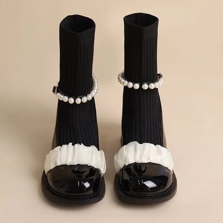 パールフリル ソックスブーツ 2色展開