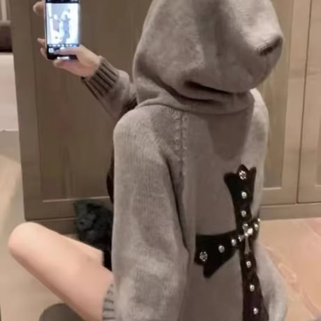 クロスデザインニットパーカー 2色展開