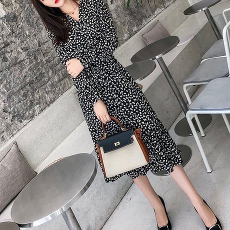 スリムウエスト シフォンドットワンピース 3色展開