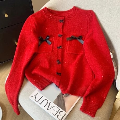 ブラックリボン カーディガン 4色展開