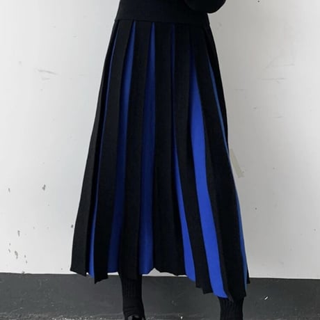 バイカラープリーツ ニットスカート 3色展開