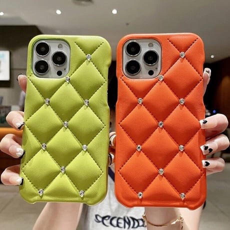 【White 14pro即納】クロスキルティング ストーンiPhoneケース 8色展開