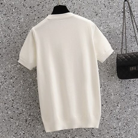 【White即納】モノクロフラワー サマーニット 3色展開