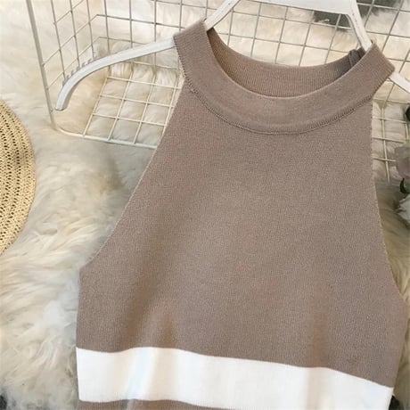 ホルターネック コントラストスリムワンピース 4色展開