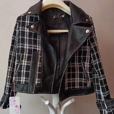 ホワイトステッチ ツイードレザージャケット 2色展開