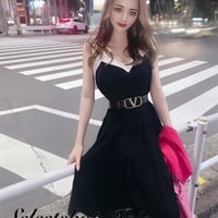 【即納】Vネックモノクロカラー プリーツワンピース