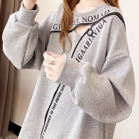 メッセージジッパー ルーズスウェットトップス 3色展開
