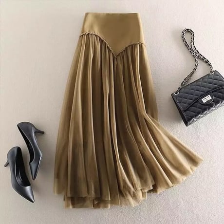 カットデザイン メッシュフリルスカート 3色展開