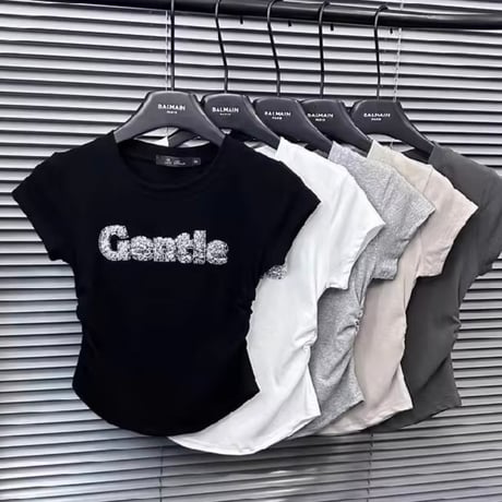 サイドギャザービジューGentle Tシャツ 3色展開
