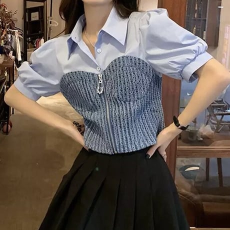 デニムビスチェ ハーフブラウス 2色展開