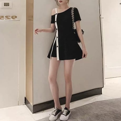 ホワイトライントップス ショートパンツセット