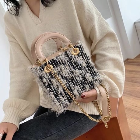 ウールツイード スクエアチェーンバッグ 3色展開