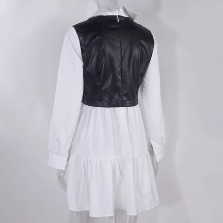【White Sサイズ即納】レザービスチェ ブラウスワンピース 3色展開