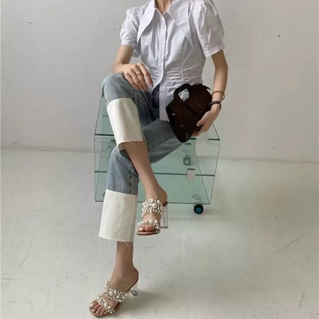 【9cm 23.5cm】【ヒール高さ2種類】ボリュームパール クリアサンダル