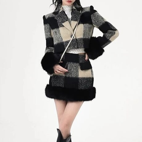 ヘムファー チェックセットアップ 2色展開