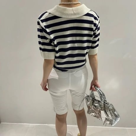 フリルネック ボーダーカラートップス 3色展開