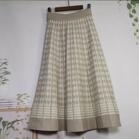 千鳥格子 ニットプリーツスカート 4色展開