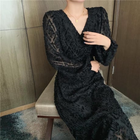 フレンチ フルスリーブ ワンピース 2色展開