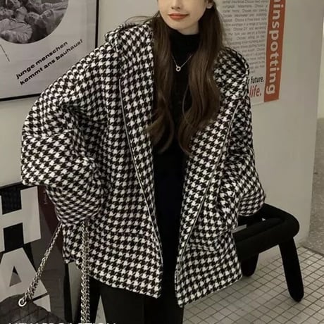 オーバーフーディ 千鳥格子ジッパージャケット