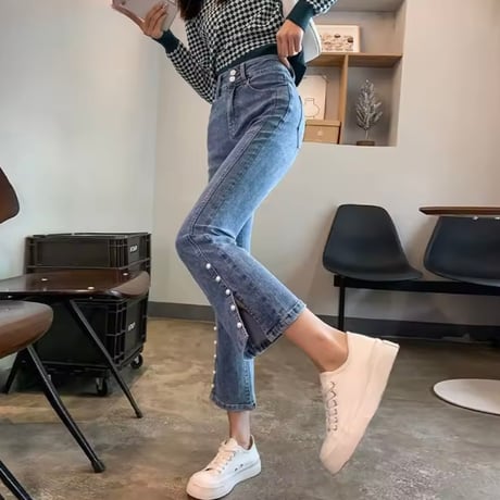 パールスリットデニムパンツ 2色展開