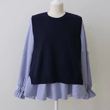 バックスリット ブラウスニットセット  2色展開
