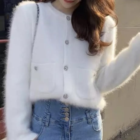 デザインボタン モヘアカーディガン 3色展開