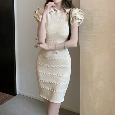 フリルショルダー クロップトップワンピース 3色展開