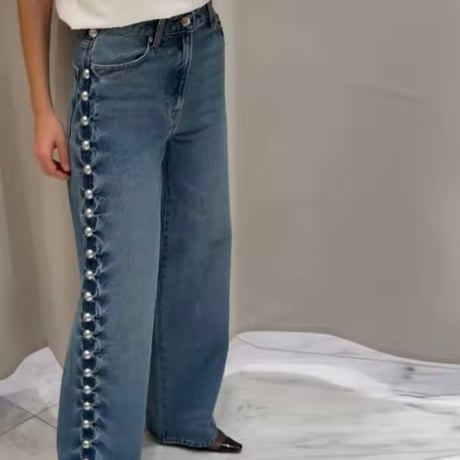 サイドリベットハイウエストデニムパンツ 2色展開