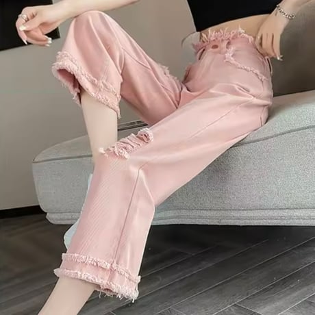 フリンジダメージ デニムパンツ 2色展開