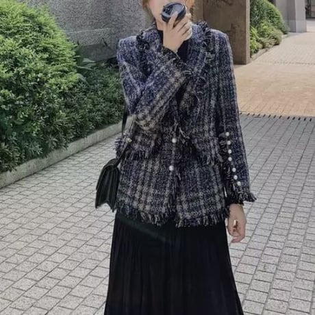 ツイードチェック  パールボタンジャケット