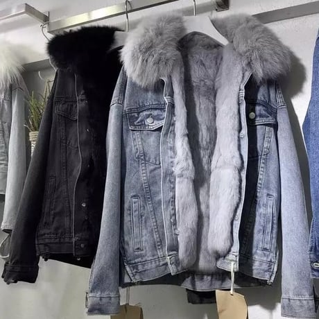 ファーネック ボアウォッシュデニムジャケット 2色展開