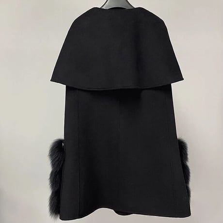 【高品質】フォックスファーポケット カシミヤケープコート 5色展開