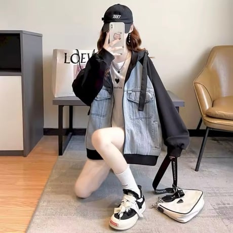 パッチワークデニムパーカー