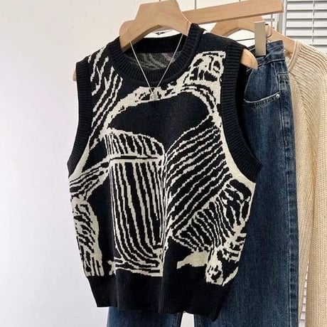 モダンスタイル ノースリーブニット 2色展開