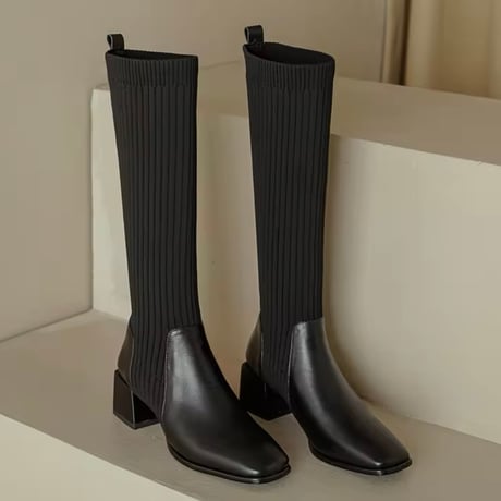 サイドリブニットロングブーツ 3色展開