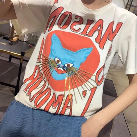キャットビアードスパンコールTシャツ