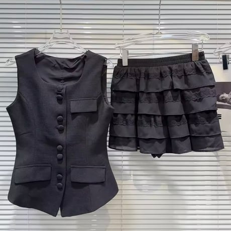 ウエストスリムベスト チュールスカートセット 3色展開