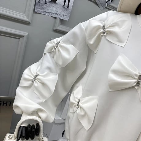 ビジューリボンステッチ スウェットトップス 2色展開