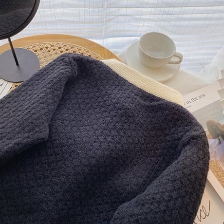 フラワーモチーフ ワッフルカーディガン 2色展開