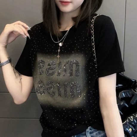 ラインストーンレター Tシャツ 3色展開