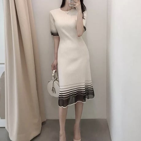 シースルーボーダー サマーリブワンピース 2色展開