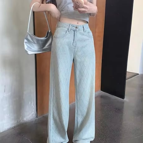 クロスラインストーンデニムパンツ