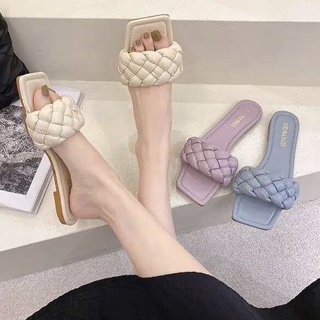 【Blue23.0cm即納】 クロップド フラットサンダル 4色展開