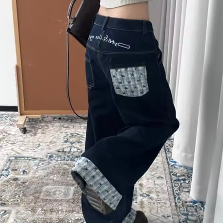チェックリボンデニムパンツ