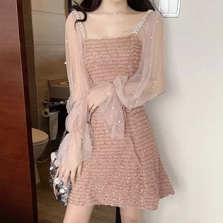 パールシフォン ラメツイードワンピース 3色展開