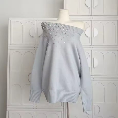 ビジューオフショルニット 2色展開